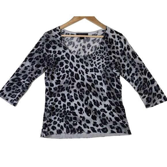 C'est City Women's Sweater Sz M Metallic Leopard Sequin‎ Viscose Silk Scoop Neck - Picture 1 of 9